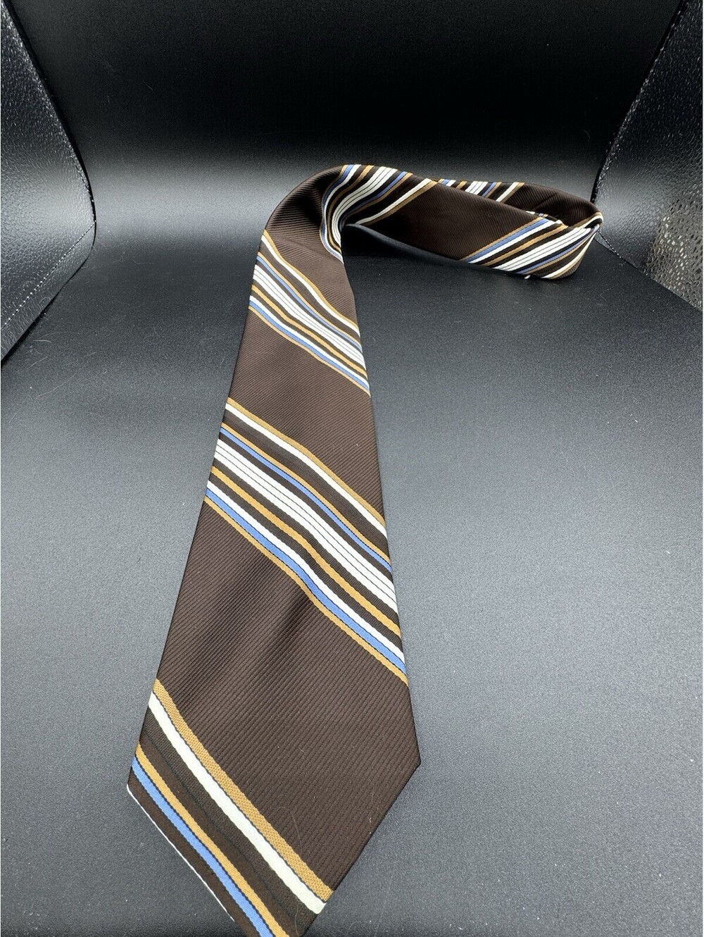Vintage Lanvin Paris New York Tie Brown Striped Polyester Hudson’s Men’s Necktie